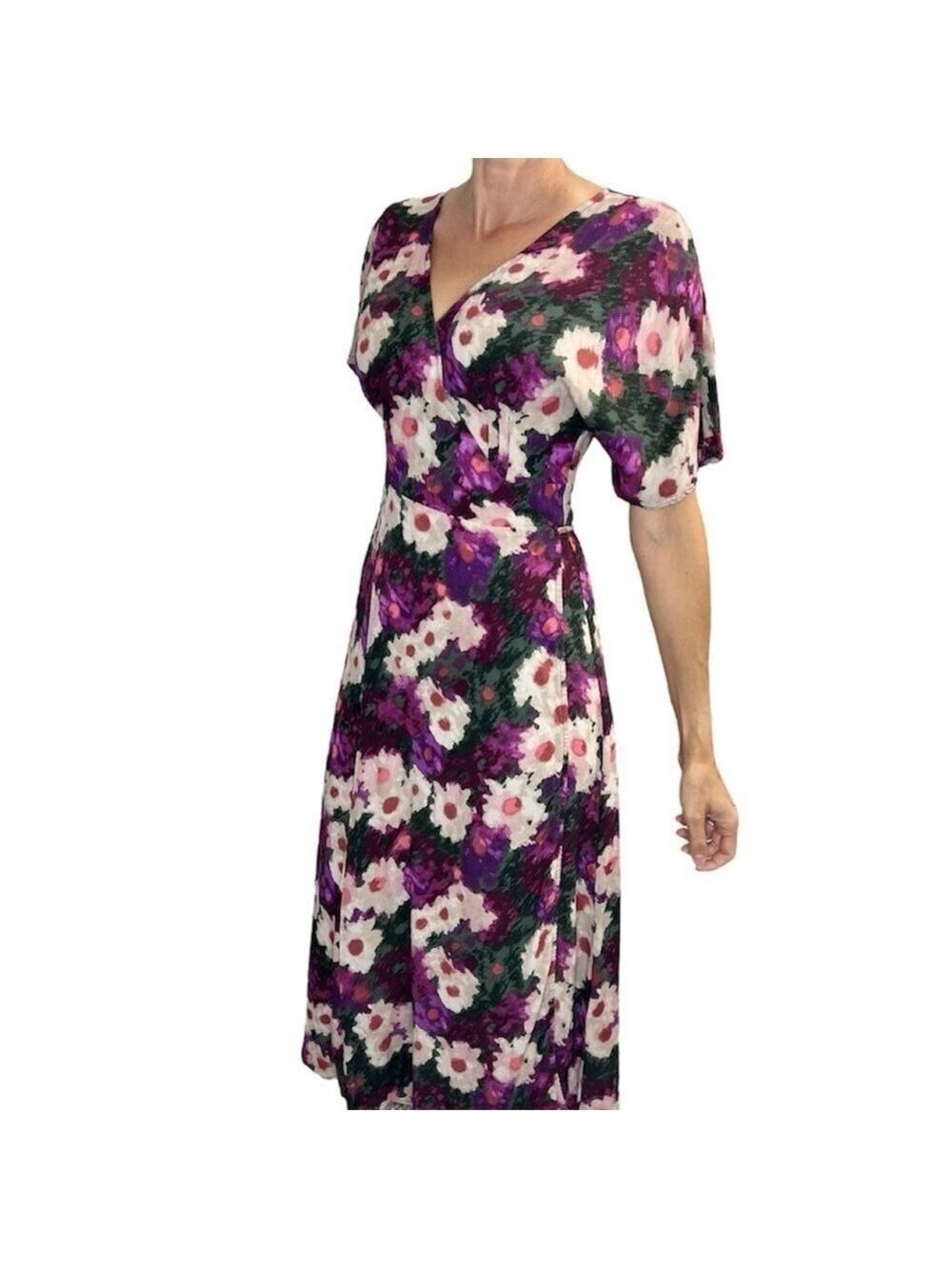 Magenta floral dolman sleeve wrap midi dress XS